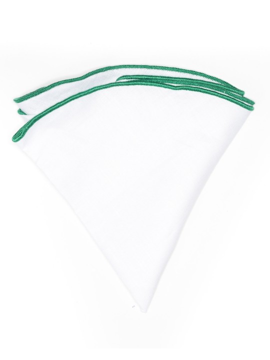 White Linen/Emerald Trim Linen Pocket Circle
